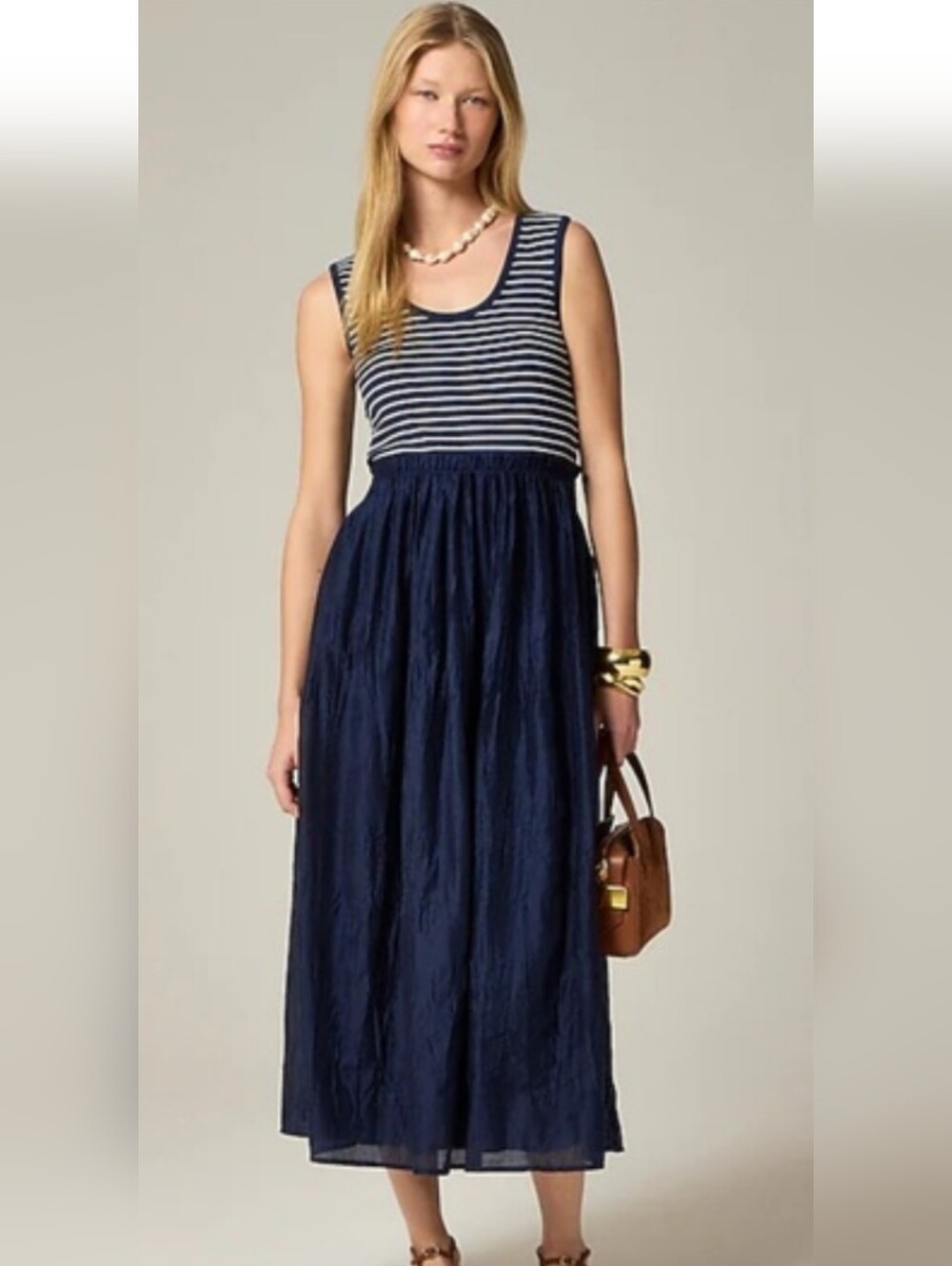 J.Crew HOT ITEM! Gathered-Waist Mixy Dress in Alexa Stripe Navy Ivory. Sz Sm.